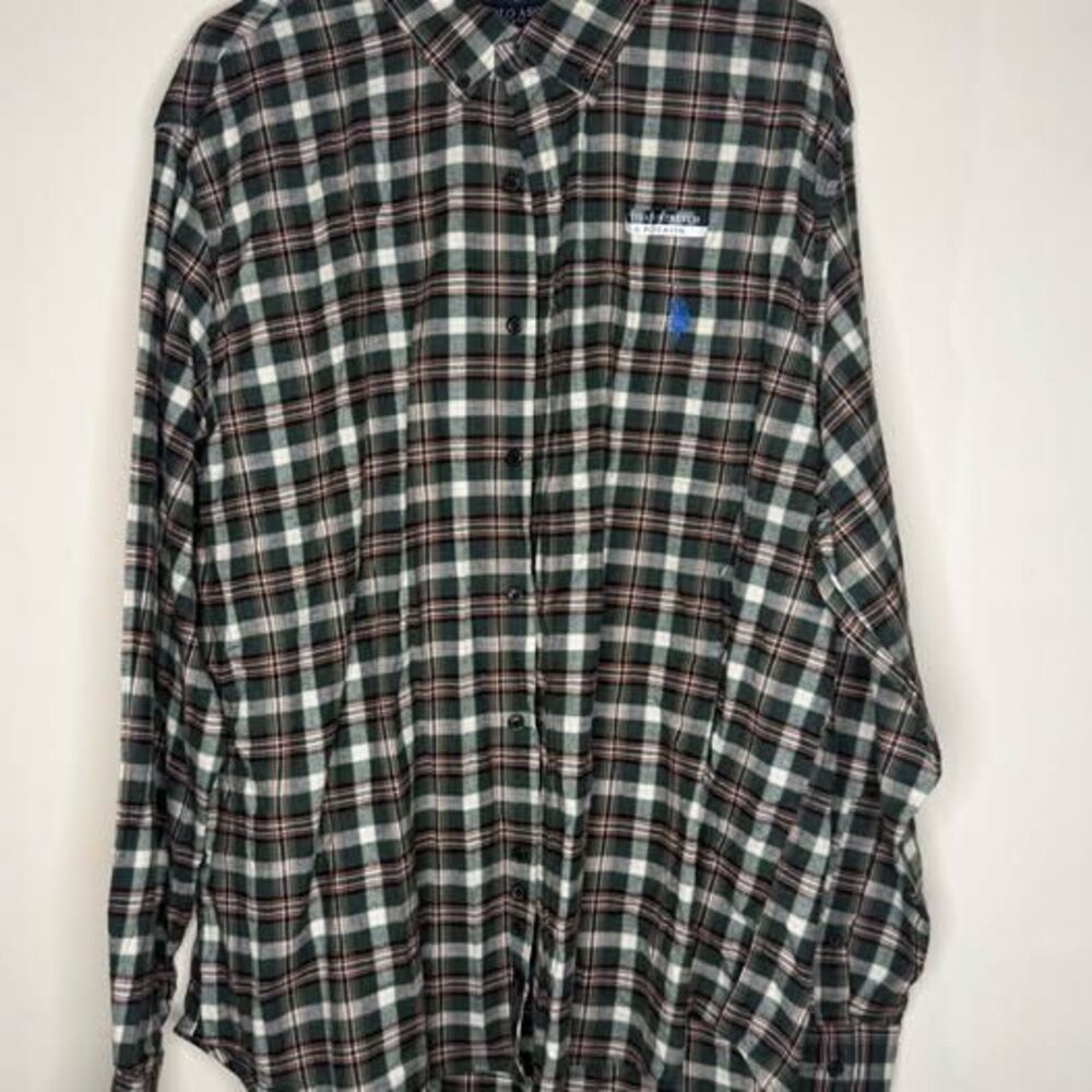 U.S. Polo Assn. Green Plaid Flannel Shirt Stretch 2XL